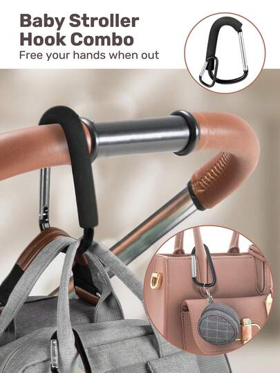مجموعة خطاف عربة أطفال لتعليق حقائب الحفاضات، خطاف صغير لحمل علبة المصاصة، مشبك أم قوي للعربة وملحقات منظم خطاطيف العربة، لجميع المواسم