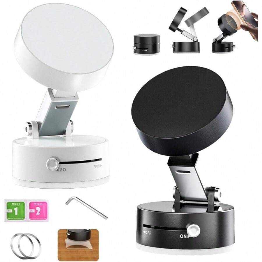 Soporte Magnético para Teléfono en el AutoVentosa al Vacío Ultra Fuerte con Base Ajustable 360° Soporte Plegable para Carro Compatible con Todos los Celulares Succión Magnética N52 Blanco + Negro - BlancoNegro - Ver 1