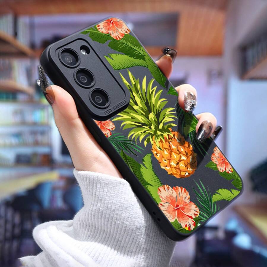 Funda de Teléfono de Lujo para Samsung Pintura al Óleo Piña a Prueba de Golpes para Galaxy S24 Ultra S23 Plus S22+ S21 S20 FE S10 A72 A54 5G A53 A52 A52S A15 A14 A13 A12 A22 A21S A51 A33 A32 A23 5G GT2 Funda de Silicona Mate Suave Protectora Antigolpes para Coche - Colores mixtos - Ver 1