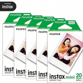 FujiFilm Instant Mini Film 100 Sheets Of White-Edged Photo Paper (5 Boxes) Compatible With Mini 7+, Mini11, Mini40, Mini90, Mini Evo, Mini12, And Mini41