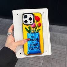 Colorful Silver Apple Phone CaseBright Flowers In A Blue Bag The Flowers Will Bloom.Compatible With  11 To  17 Models The Cases Lens Protection Function Ensures The Camera Remains Undamaged During Shooting  Guaranteeing Image Quality - Black - View 4