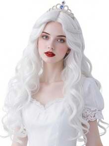 Long White Wavy Wig: Perfect For Creating A Terrifying Ghost, Vampire Or Witch Look, Ideal For Role-Playing And Horror-Themed Events - White - View 1