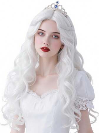长款白色波浪假发：完美打造恐怖的鬼魂、吸血鬼或女巫造型，是角色扮演和恐怖主题活动的理想之选