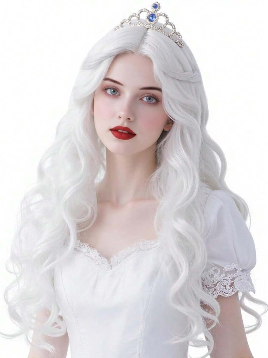 Long White Wavy Wig: Perfect For Creating A Terrifying Ghost, Vampire Or Witch Look, Ideal For Role-Playing And Horror-Themed Events - White - View 1