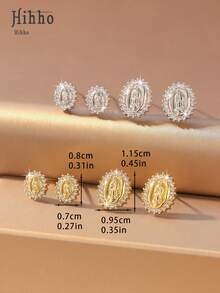 Hihho 1 Par de Brincos Vintage com Zircônias Cúbicas Brilhantes da Virgem Maria, em Tom Dourado, Ideais para Noivado/Casamento, Presentes para Festas e Natal.