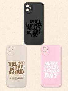3pcs Inspirational & Christian-Themed Black/Beige/Pink Phone Cases, Compatible With IPhone & Galaxy,International Version, Not The Domestic Version - Multicolor - View 44