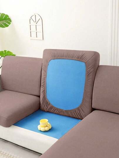 1pc Minimalist Solid Color Milk Silk Stretch Sofa Seat Cushion Cover, Suitable For All Seasons