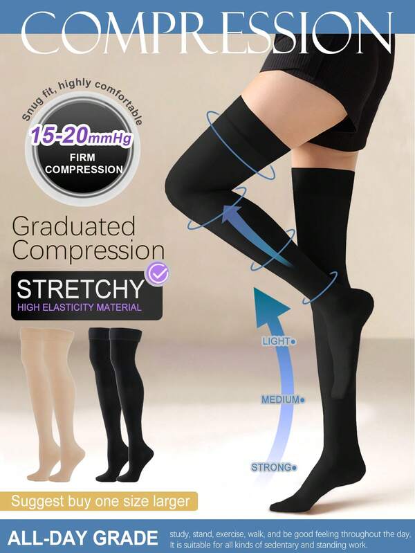 1 par de medias de compresión de muslo - Medias de presión graduada para mujeres, medias de presión transpirables de dedo cerrado con antideslizante, pedir una talla talla grande grande