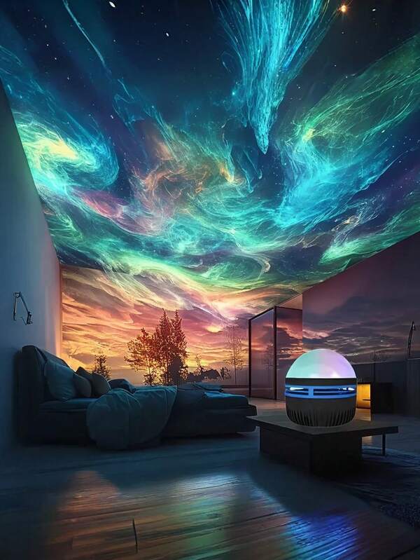 1 Stück Neue Aurora 16-Farben rotierende RGB Smartlight | Aurora Atmosphäre Projektions Smartlight LED Glühbirne | USB Deckenprojektor & Nachtlicht, geeignet für Partys, Schlafzimmer, Büro, Wohnzimmer, Gaming, Partys, Restaurants, Theater, Dekoration, mit Fernbedienung, dimmbar (USB betrieben) - perfektes Geschenk zu Weihnachten, Valentinstag, Ostern, Halloween