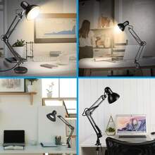 Metal Desk Lamp With Clamp, Swing Arm, Architect Adjustable Gooseneck Table Lamp, Clip Desk Lights For Home Office, Work, Study, Reading, E26 Base, Multi-Joint, Black - 查看 11