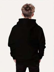 Boy's Korean-Style Graphic Hoodie - Black Pullover Sweatshirt With SAVABOYS Lettering, Warm Long-Sleeved Hoodie For Autumn And Winter. - màu đen - Xem 2