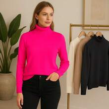 Women's High Neck Turtleneck Sweater In Elastane Knit - Black - View 2