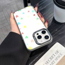 Colorful Silver Apple Phone CasePastel Hearts On White BackgroundCompatible With  11 To  17 Models The Cases Lens Protection Function Ensures The Camera Remains Undamaged During Shooting  Guaranteeing Image Quality - Black - View 3