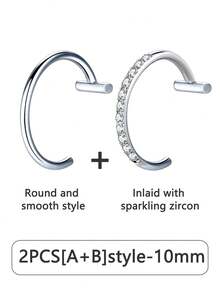 2个/1个朋克风唇环，时尚唇部饰品，钛钢材质，男女皆宜，适合日常佩戴、海滩、日光浴、派对、情人节、万圣节、圣诞节、母亲节、返校季、生日等场合，是送给女友/男友/父母/同学的理想礼物，Y2K风格配饰 - 銀色 - 查看 21