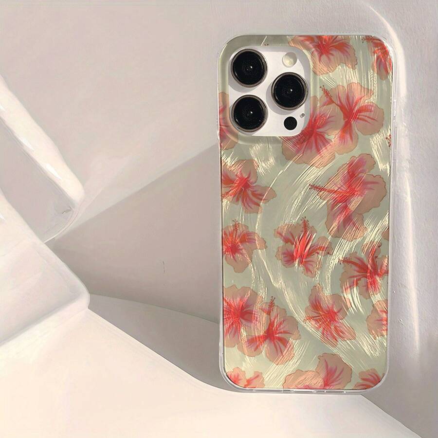 1 Pieza Funda de Teléfono Transparente IMD Suave Brillante y Lisa con Patrón de Moda Simple de Flor Naranja, Impermeable, Antihuellas y Antirrayas para 16/16 Plus/16 Pro/16 Pro Max/ 15/15 Plus/15 Pro/15 Pro Max/ 14/14 Plus/14 Pro/14 Pro Max/ 13/13 Pro/13 Pro Max/ 12/12 Pro/12 Pro Max/ 11/11 Pro Max/61 Pro - Colores mixtos - Ver 1