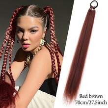 长款编织马尾辫接发，棕黑色嘻哈马尾辫，合成扭辫假发，适合女孩，26英寸编织接发，弹性扎带，适合日常佩戴和特殊场合，1件装 - 彩色 - 查看 11