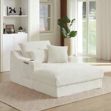 67.7" Oversized Chaise Lounge Sofa Chair Indoor, Modern Corduroy Single Sleeper Couch Chair With 3 Soft Pillows&Cup Holder, Boneless Cloud Couch Single Seat Sofa Bed For Living Room Office (White) - 白色+泡棉+彈簧+1個座位 - 查看 6
