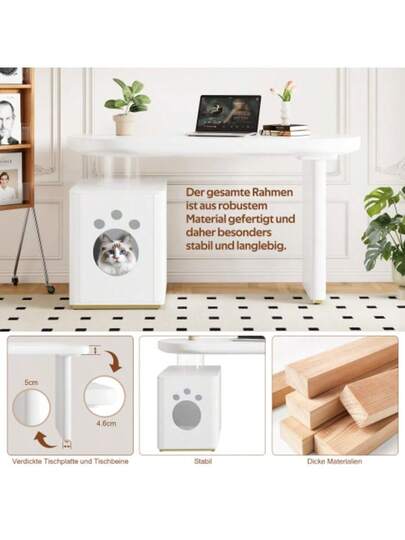 Bureau Pet Bed 117*50*76 Cm, Fully Painted, Rounded Curves, Cm Thick Legs, Stable Modern, Wit French Size XL view 5