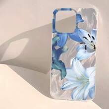 Funda de Teléfono Transparente IMD Suave con Patrón de Lirios Azules y Blancos, Impermeable, Antihuellas y Antirrayas, Compatible con  16/16 Plus/16 Pro/16 Pro Max/ 15/15 Plus/15 Pro/15 Pro Max/ 14/14 Plus/14 Pro/14 Pro Max/ 13/13 Pro/13 Pro Max/ 12/12 Pro/12 Pro Max/ 11/11 Pro Max/11 Pro - Colores mixtos - Ver 5