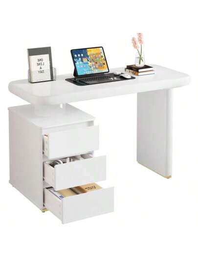 Moderne Bureau 117*50*74 Cm Entirely Painted White, Cloud Like Shape, Drawers, Thickened Top Tafel Legs, Rounded Curves, Stable, Fully Desk, French view 3