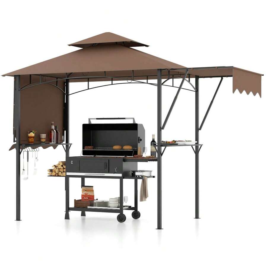 13' X 5' Grill Gazebo With Dual Side Awnings 2 Shelves 7 Hooks Adjustable Shadow - Default - View 1