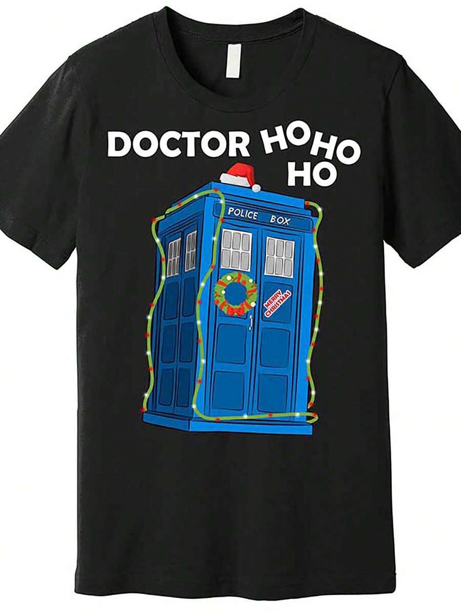 Camiseta Premium Navideña Doctor Hehe Divertida 602922 Serie de Impresión de Manga Corta para Hombre Negra TT2 - Negro - Ver 1