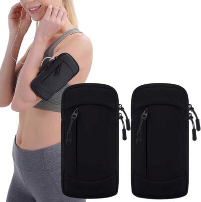 2pzs Brazalete para Celular para Correr,Brazalete Impermeable Deportivo para Celular,Transpirable y Ajustable con 2 Grandes Bolsillos con Cremallera,para Correr, Caminar, Senderismo y Ciclismo