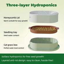 1个猫草种植器，水培种植盒（不含种子），简易发芽系统，无土种植套装，猫草种植盆，多用途花园种子发芽托盘，耐用塑料材质，适合放置猫咪零食，塑料宠物碗，室内园艺套装 - 彩色 - 查看 9