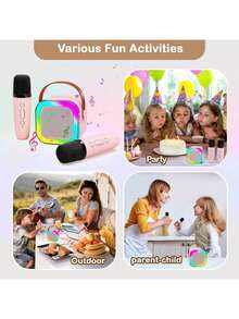 Altavoz Bluetooth Portátil, Bocina Máquina Karaoke Micrófono|Bocina Bluetooth Karaoke Potente Portátil con 2 Micrófonos | 4H Duración, Ideal Fiestas y Viajes - Rosa - Ver 7