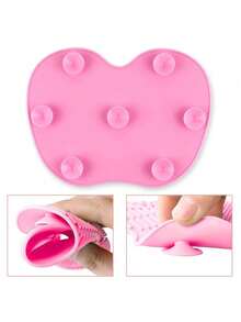 粉色苹果形硅胶化妆刷清洁垫，带吸盘，轻巧便携，易于清洁和携带，适用于化妆刷、化妆海绵、粉扑等，呵护肌肤健康，美容健康，化妆工具，化妆刷配件，旅行必备，情人节礼物，价格实惠，旅行化妆刷，女士礼物，化妆师，专业全套化妆工具 - 粉色 - 查看 2