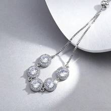 925纯银奢华闪亮锆石几何圆形可调节女士手链，适合婚礼、派对、节日、日常佩戴，也是馈赠亲友、圣诞节、万圣节、情人节、生日等场合的理想之选 - 附赠精美礼盒 - 銀色 - 查看 5