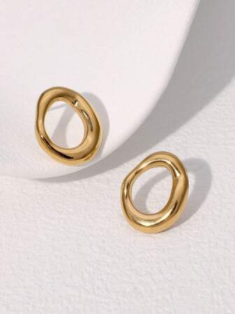 1 Pair Minimalist Chic Geometric Circle Hollow Stud Earrings, Stainless Steel Versatile Earrings Suitable For Women Daily Wear, Party And Date