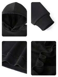 Bộ 3 áo nỉ lót nhiệt in họa tiết cho bé trai tuổi mới lớn, ấm áp và thoải mái cho mùa thu/đông - màu đen - Xem 8