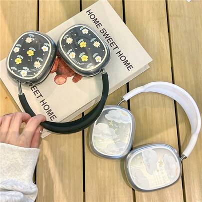 1pc Cute Cloud & Floral TPU Transparent Headphone Case Protective Cover Compatible With Apple Max, Cloud Design Protective Case For Max Headphones, Transparent Earphone Shell