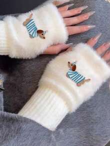 1/2 Pairs New Mink Fleece Half Finger Gloves For Women'S,With Cute Puppy Accessories,Soft Winter Warmth, Luxury Solid Color Plush Knitted Fingerless Gloves ,Warm Imitation Woolen Half Finger Gloves, Women'S Winter Plush Knitted Handguard, Wrist Leak Finger, Ladies Versatile Touch Screen Gloves,Office, Work, Outdoor Sports,Student Writing, Party Gifts,Christmas Gifts,Easter Gifts,Great Gift For Valentine'S Day - Multicolor - View 3