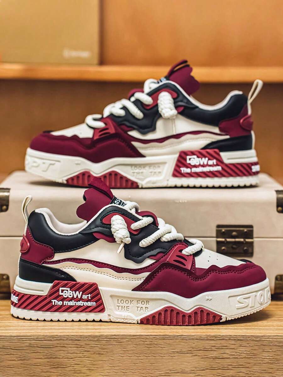 Lightweight Breathable Mesh Fashionable Versatile Thick Sole Height Increasing Men's Casual Sports Shoes, Suitable For All Seasons - 酒紅色 - 查看 1