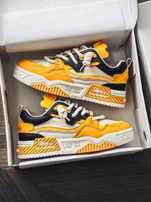 Lightweight Breathable Mesh Fashionable Versatile Thick Sole Height Increasing Men's Casual Sports Shoes, Suitable For All Seasons - 黃色 - 查看 4