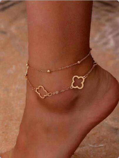 1 Set Hollow Clover Anklet Jewelry Set, Elegant & Versatile Accessories