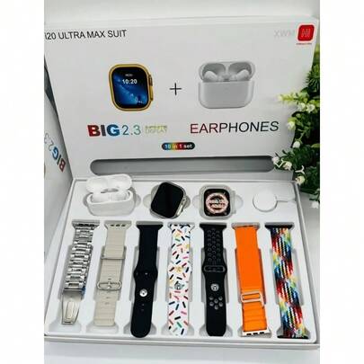 Smartwatch I20 Ultra Max Pro Smart Sports Watch And Fitness Tracker With 1.4″ HD Touch Screen, Integrated GPS, Heart Rate Monitor, Pedometer And Smart Notifications – IP68 Waterproof, Bluetooth 5.0, Long Battery Life – Includes Pack Of 7 Interchangeable Straps, Wireless Headphones And Protective Case – Compatible With IOS & Android