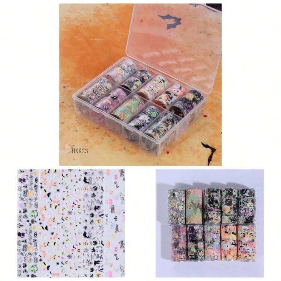 Snowflakes Nail Art Foils Transfer Stickers 10 Rolls Laser Holographic Nail Stickers Winter Xmas Snowman Designs Nail Foils Sky Starry Paper Transfer Adhesive Decals Women Nail Art - 樣式3 - 查看 1