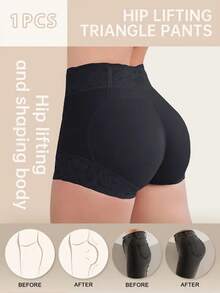 One Set Of Women's High-Waisted Panties Fabric Soft Elastic Good Leg Lace Decoration Daily Wear Comfortable - 黑色 - 查看 1
