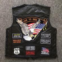 Icebanner USA Eagle National Flag PU Leather Motocycle Biker Vest For Adult Men, Black, Medium, Lace To Side, Live To Ride, BORN WILD STILL WILD, FREEDOM ISN'T FREE - 黑色 - 查看 3