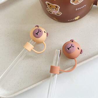 4个装可爱水豚吸管盖，可爱水豚水杯配件，PVC防尘运动杯配件，适用于30盎司和40盎司水杯，10毫米硅胶吸管保护盖，生日、野餐、户外活动、送给朋友的趣味礼物、送给情侣的小礼物