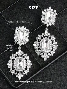 2pcs Women Zinc Alloy Rhinestone Luxurious Wedding Bridal Earrings, Fashion Personalized Wedding Bridesmaid Earrings Valentine's Day Accessories - 彩色 - 查看 2