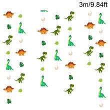 Decoraciones con tema de dinosaurio, serpentinas para fiesta de cumpleaños de dinosaurio, banderines colgantes de dinosaurio jurásico con hojas, adecuado para decoraciones de fiesta, pancartas, fondos de techo - Multicolor - Ver 2