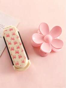 1/2pcs/Set Foldable Comb & Hair Clip Combo Set, Floral, Butterfly, Heart Printed Design, Portable Folding Comb, Hair Clips, Suitable For Students, Women, Holiday Gifts ,Hair Styling Kit ,Hair Tool Kit - Multicolor - View 4