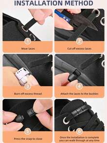 Lazy Shoelaces For Children, No-Tie Fixed Buckle, Unisex, Elastic Black And White Wide Flat Shoelaces - màu đen - Xem 5