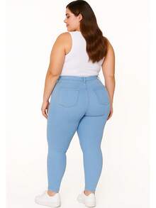 Pantalones Jeans Vaqueros de Mujer Largos Ajustados Strech de Talla Grande con Bolsillos Boton y Cremallera Informal Casual para Uso Diario Sexy Curvy Moda - #25 Azul Claro - Ver 2