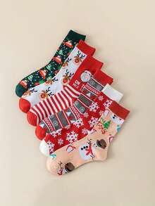6 Pairs Christmas Socks - Festive Santa, Reindeer, Snowflakes, Candy Canes - Green, Golden, Red Holiday Colors - Machine Washable - For Christmas Party Favors, Stocking Stuffers, Gift Exchanges - Unisex Adult Socks - Bulk Christmas Decorations, Christmas Socks, Seasonal Footwear, Cheerful Patterns, Durable Material, Holiday Shoppers, Christmas Decor, Cartoon Patterns, Comfortable Material, Party Planners
