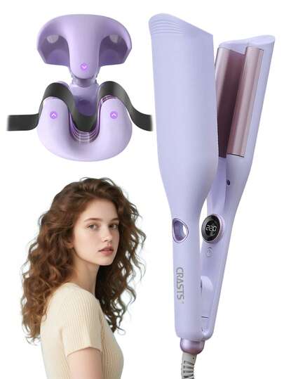  CRASTS Curling Iron, Ceramic Curling Wand With Temperature Control, Big Wave & Curl Hairstyling Tool, Water Wave Curler, 3-Barrel Electric Hair Crimper